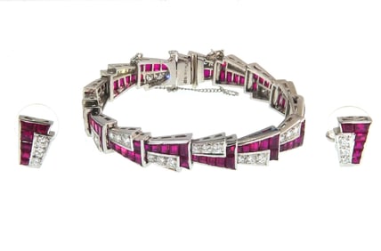 Platinum 26.5 ct Ruby+ 4.5 cts diamonds 3 pc set