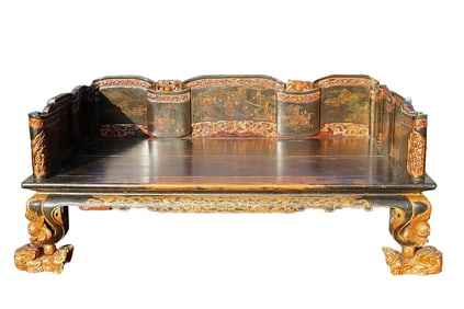 Qing Dynasty Chinese Polychrome Opium bed