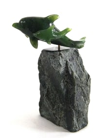 Jade Dolphins sculpture on Jade Stand