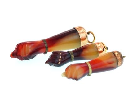 Three Antique Figa mano amulet charms