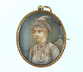 19th c.14kt. brooch w Mughal miniature painting