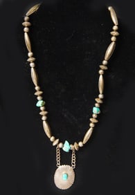Vintage Navajo Silver and Turquois Shield Necklace