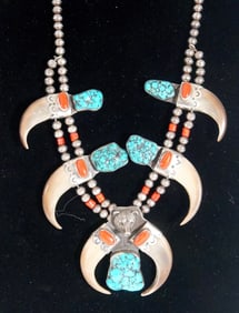 Navajo Turquoise & coral beaded necklace