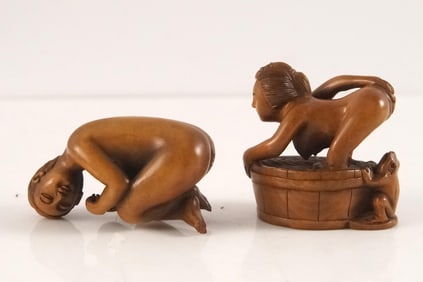 Two Erotic Japanese Miniature Carvings