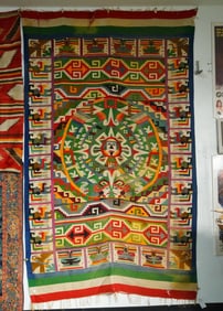 Antique Mexican 10' Calendar Pictorial Weaving