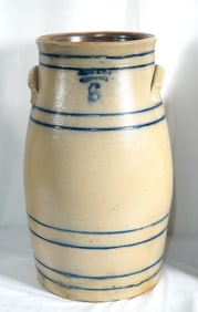 6 Gal salt glazed butter churn - C. Hart & Son