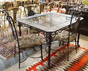 5 pc Patio glass & tile top table & 4 chairs
