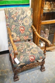 Antique Claw foot Upholstered arm chair