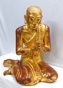19thc. Mandalay Period Burmese Gilt Wood Disciple