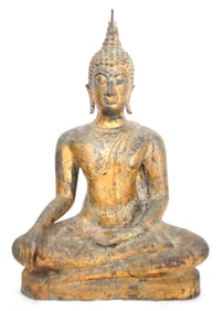 Gilded Bronze Seated Sukhothai Buddha