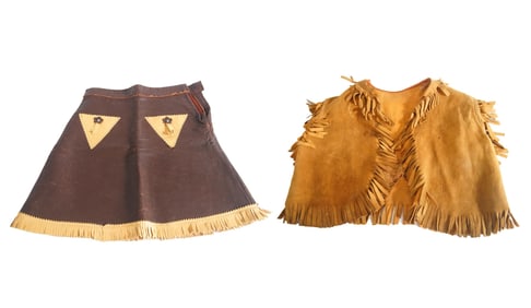 Little Girls Western skirt & vest w beaded Horse