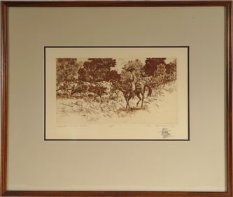 Phil Tognazzini "Vaquero cattle drive" etching