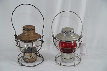 2 RR lamps - one red glass shade