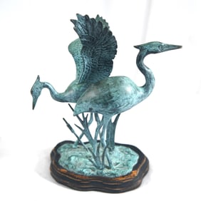 Japanese Style Patinated Bronze Cranes