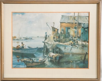 Sessions Lithograph Harbor & boats