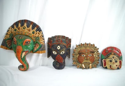 Collection of 4 beaded and hand made India Masks