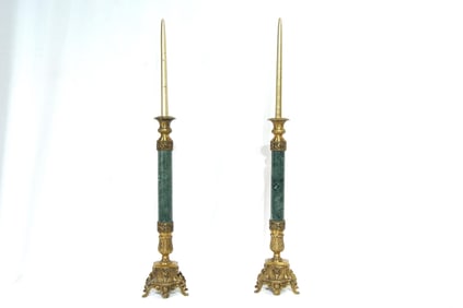 Pair of Brass & Marble Candle sticks
