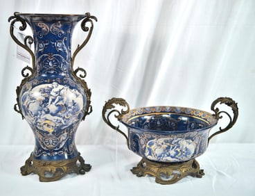 Italian Porcelain vase and matching bowl - 2pcs