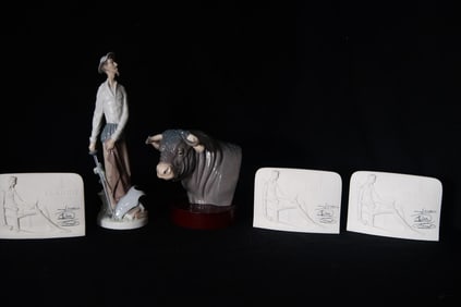 Lladro figures - 5 pcs Bull, Don Quixote...