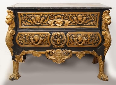 French style black Marble top 3 dr dresser