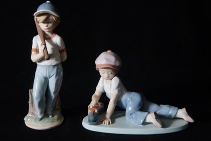 2 Lladro boys - baseball and train