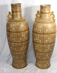 Pair large Ceramic Temple vases