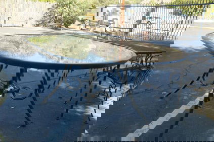 Outdoor Oval glass top table + 3 matching table