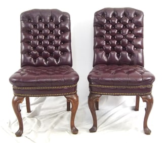 19th cent. Queen Anne leather chairs