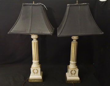 Pair Greek Doric column Porcelain Lamps