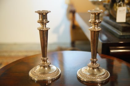 Pair of Antique Sheffield Silver Candlesticks