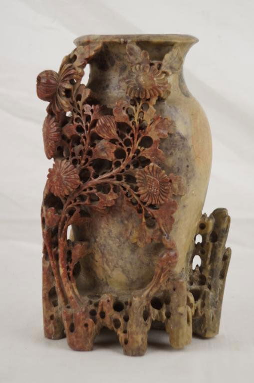 Chinese highly carved soapstone Vase