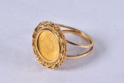 1945 Mexico Dos Peso Gold coin ring