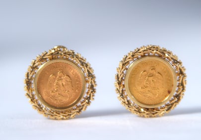 Pair 1945 - 2.5 pesos gold coin earrings