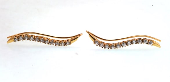 Pair 14 kt gold diamond drop earrings