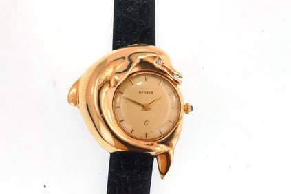 14kt Geneve "HG" ladies watch w 2 diamonds