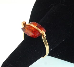 Custom Modern Amber gold stamped 14 kt gold ring