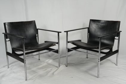 Charles Pollock chrome & leather Sling chairs