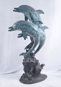 THREE Dolphin Bronze Sculpture