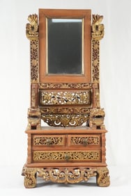 Chinese antique highly carved dresser top mirror