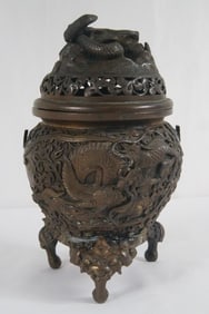 Japanese Meiji high relief Dragon censor