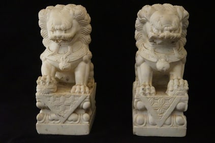 Pair Marble Chinese Foo Dogs