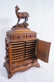 Antique Carved Walnut Humidor with Stag