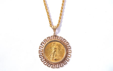 1927 St Gaudens $20 gold coin pendant & 14kt Bezel