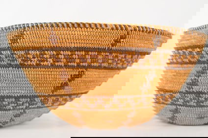 Yokuts Native Polychrome Woven Basket 9" diameter