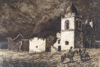 Edward Borein (1872-1945) - etching Mission Carmel