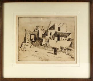 Edward Borein (1872-1945) etching Last House Walpi