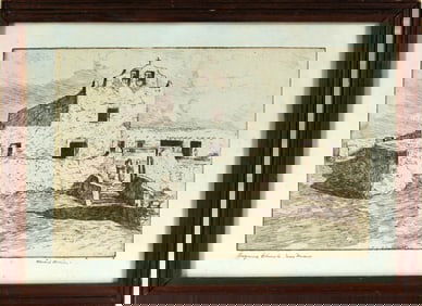 Edward Borein (1872-1945) etching "Laguna Church"