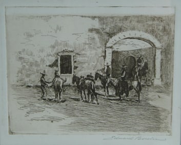 Edward Borein (1872-1945) etching "Hacienda Gate"