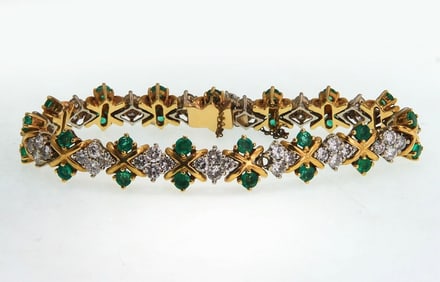 14kt Gold, Diamond & Emerald Articulating Bracelet