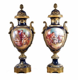 Antique Sevres Porcelain & Bronze Palatial Urns